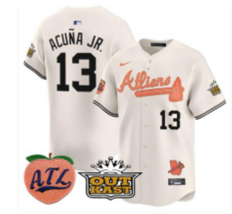 Men Atlanta Braves 13 Acuna jr cream Nike 2025 MLB Jersey 002
